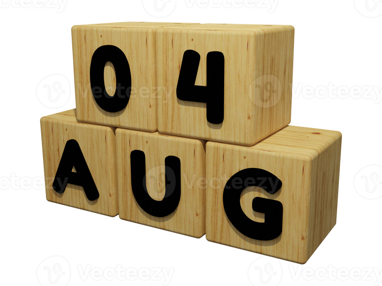 Rendu de calendrier en bois 3d du 4 août illustration de concept vue de gauche png