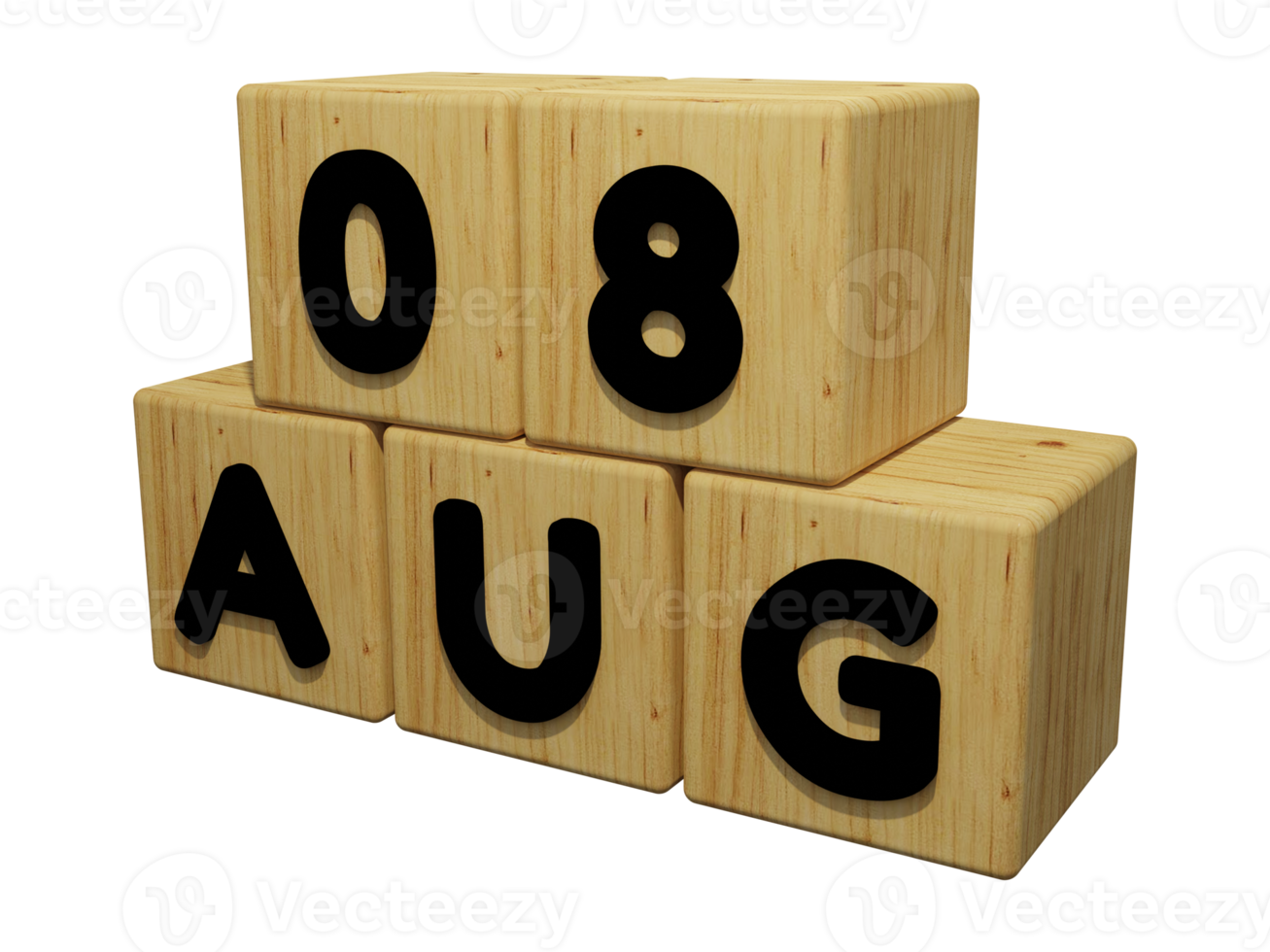 3d wooden calendar rendering of august 8 concept illustration left view png