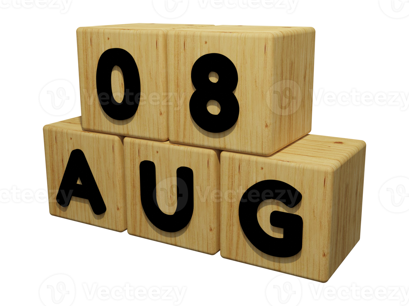 Rendu de calendrier en bois 3d du 8 août illustration de concept vue de gauche png