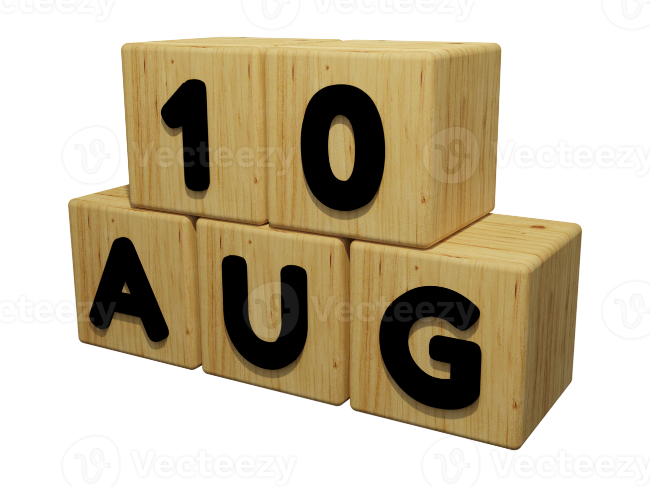 3d wooden calendar rendering of august 10 concept illustration left view png