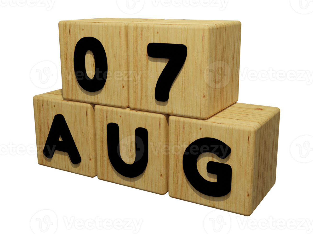 Rendu de calendrier en bois 3d du 7 août illustration de concept vue de gauche png