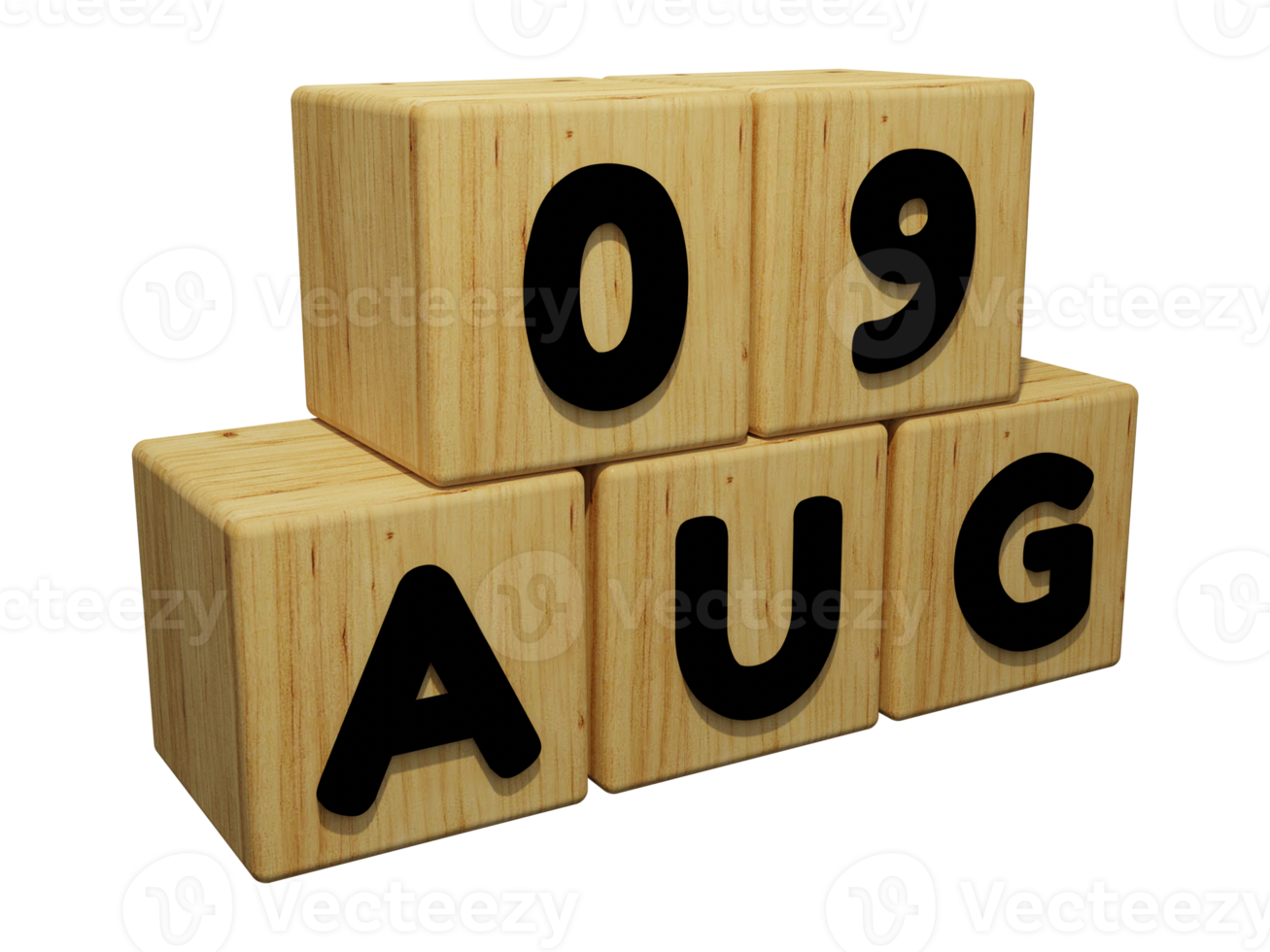 3d wooden calendar rendering of august 9 concept illustration right view png