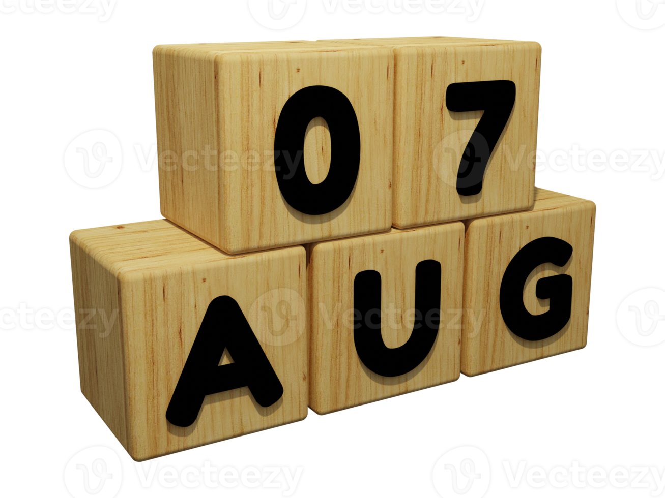 3d renderização de calendário de madeira da vista direita da ilustração do conceito de 7 de agosto png