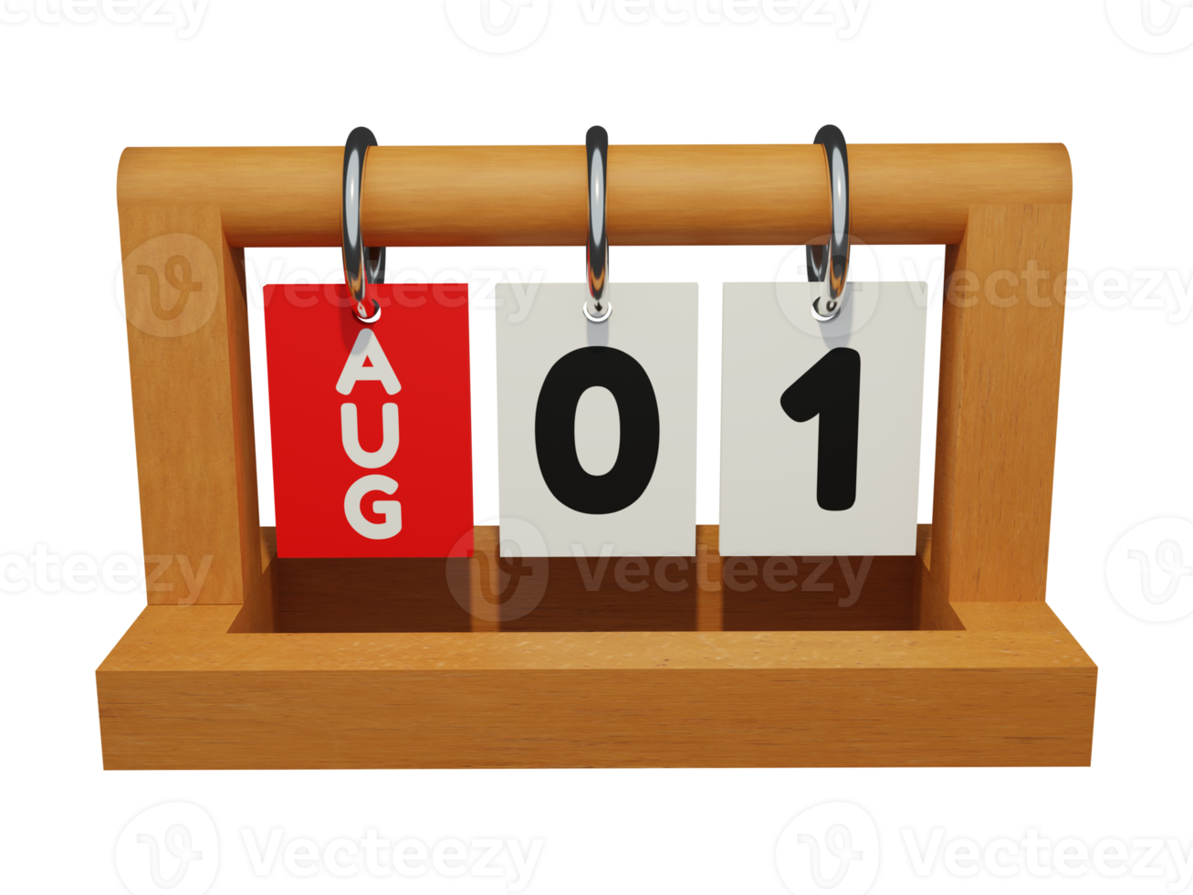 august 1 modern unique wooden calendar 3d rendering front view png