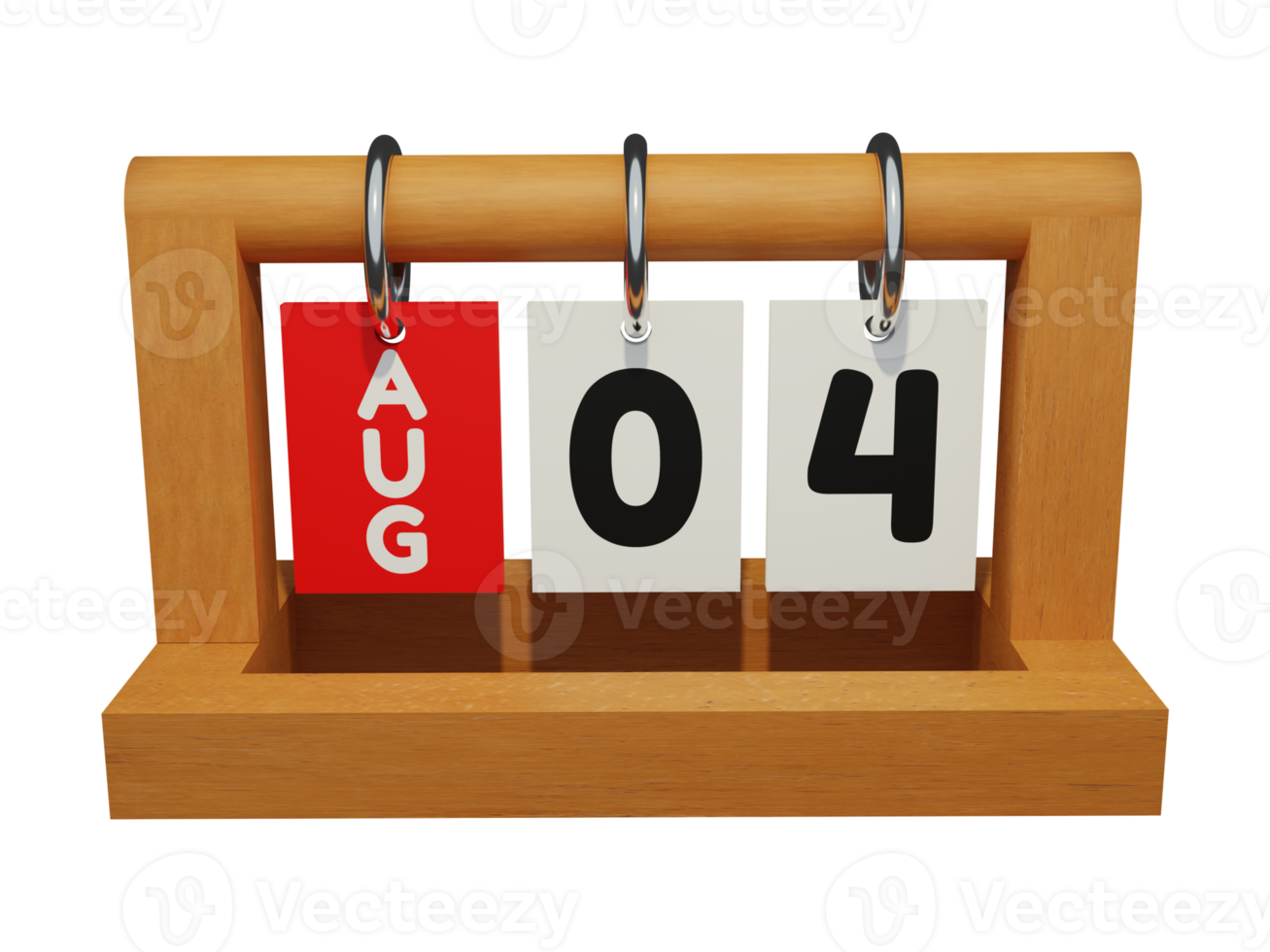 4 agosto moderno calendario in legno unico rendering 3d vista frontale png
