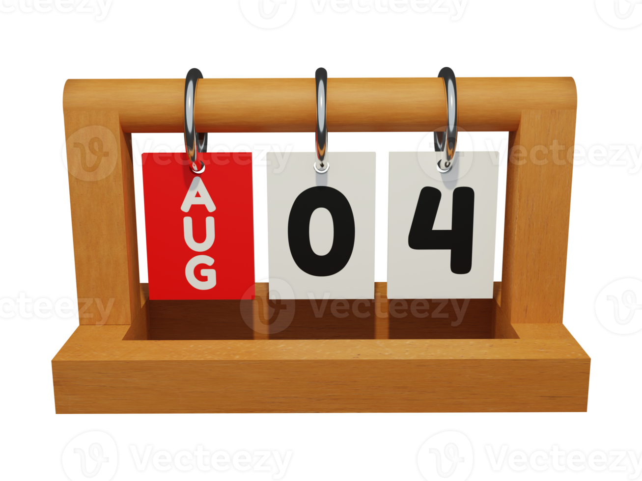 4 augusti modern unik träkalender 3d-rendering framifrån png