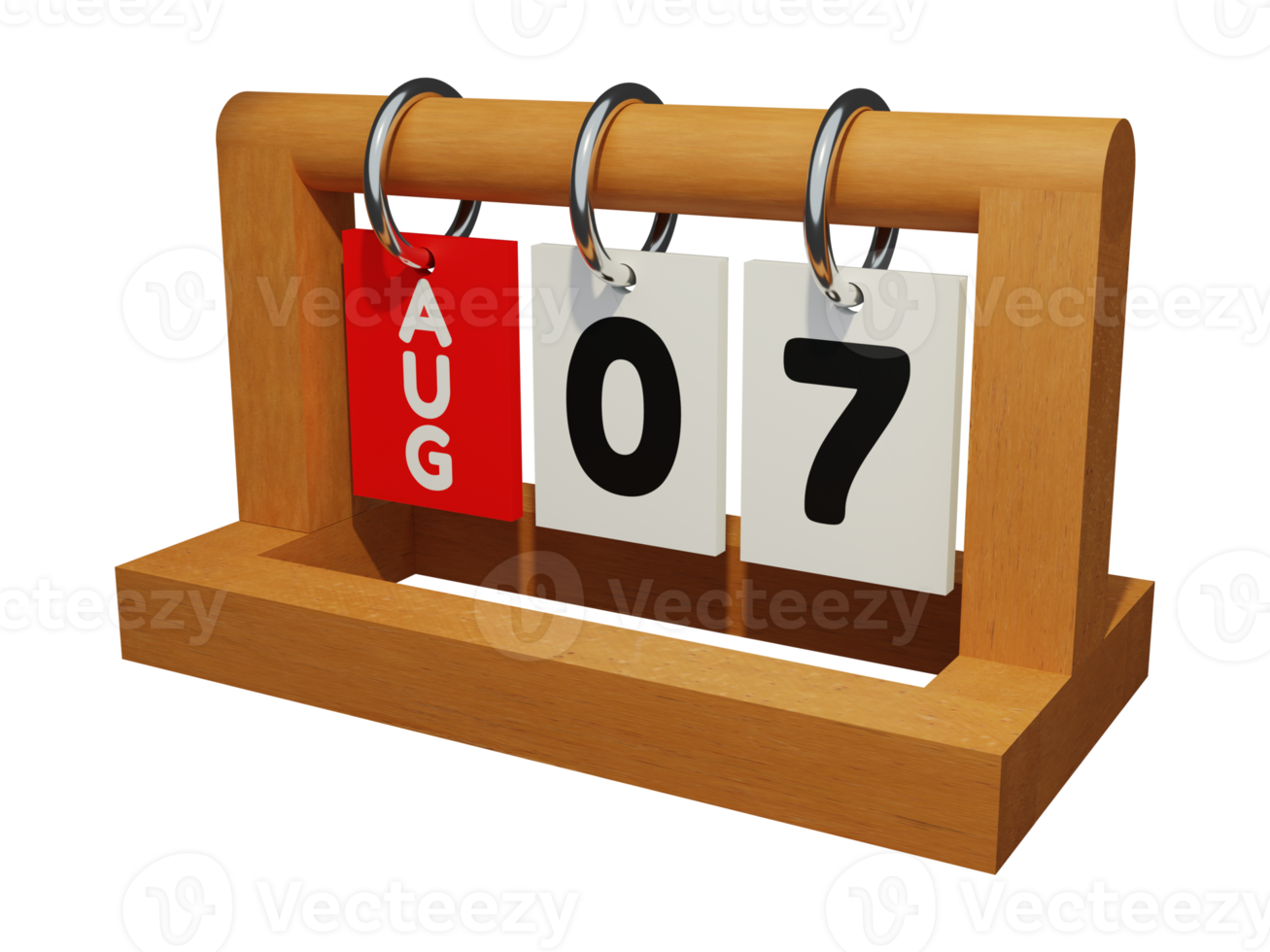 august 7 modern unique wooden calendar 3d rendering left view png