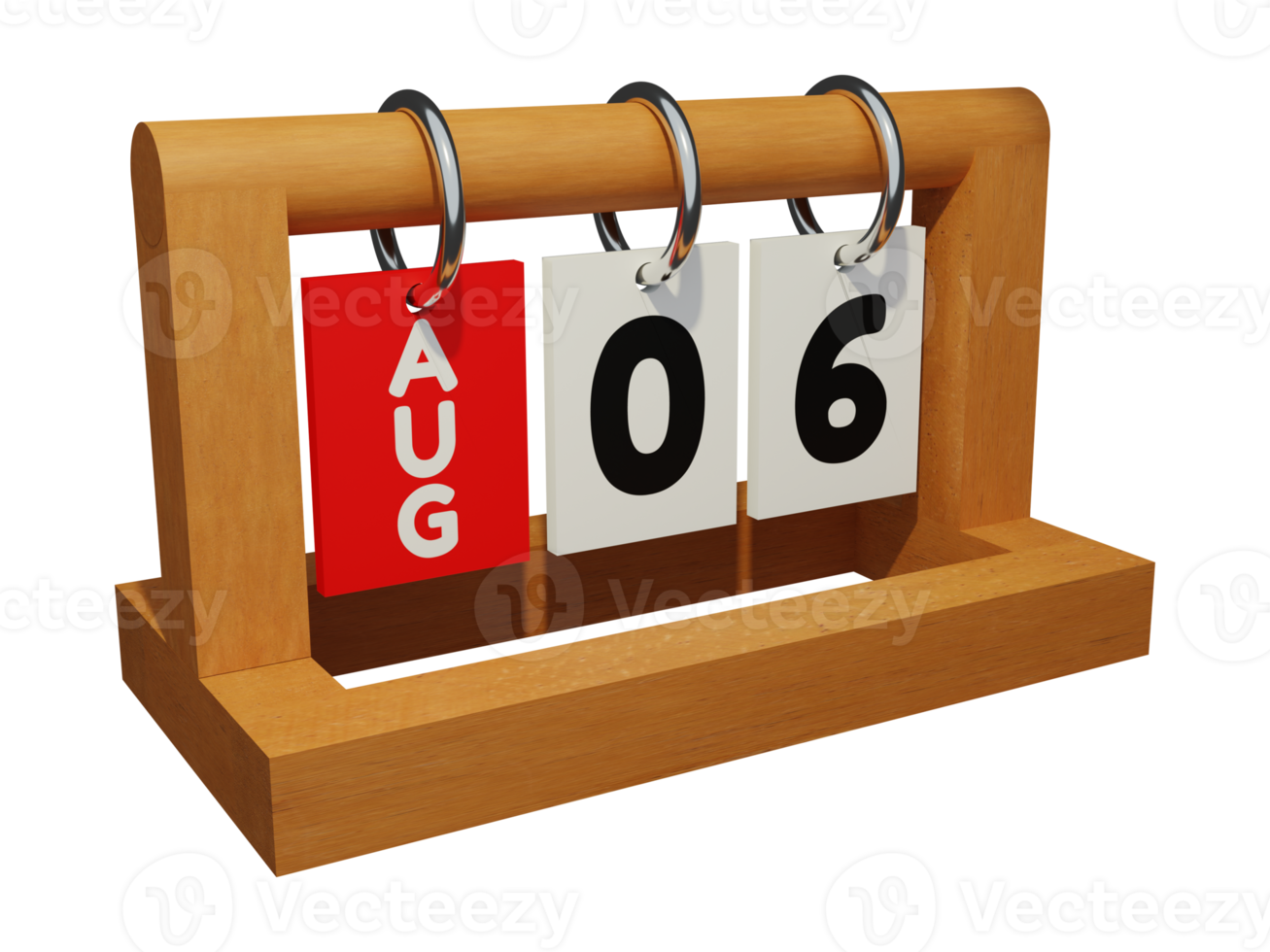 august 6 modern unique wooden calendar 3d rendering right view png