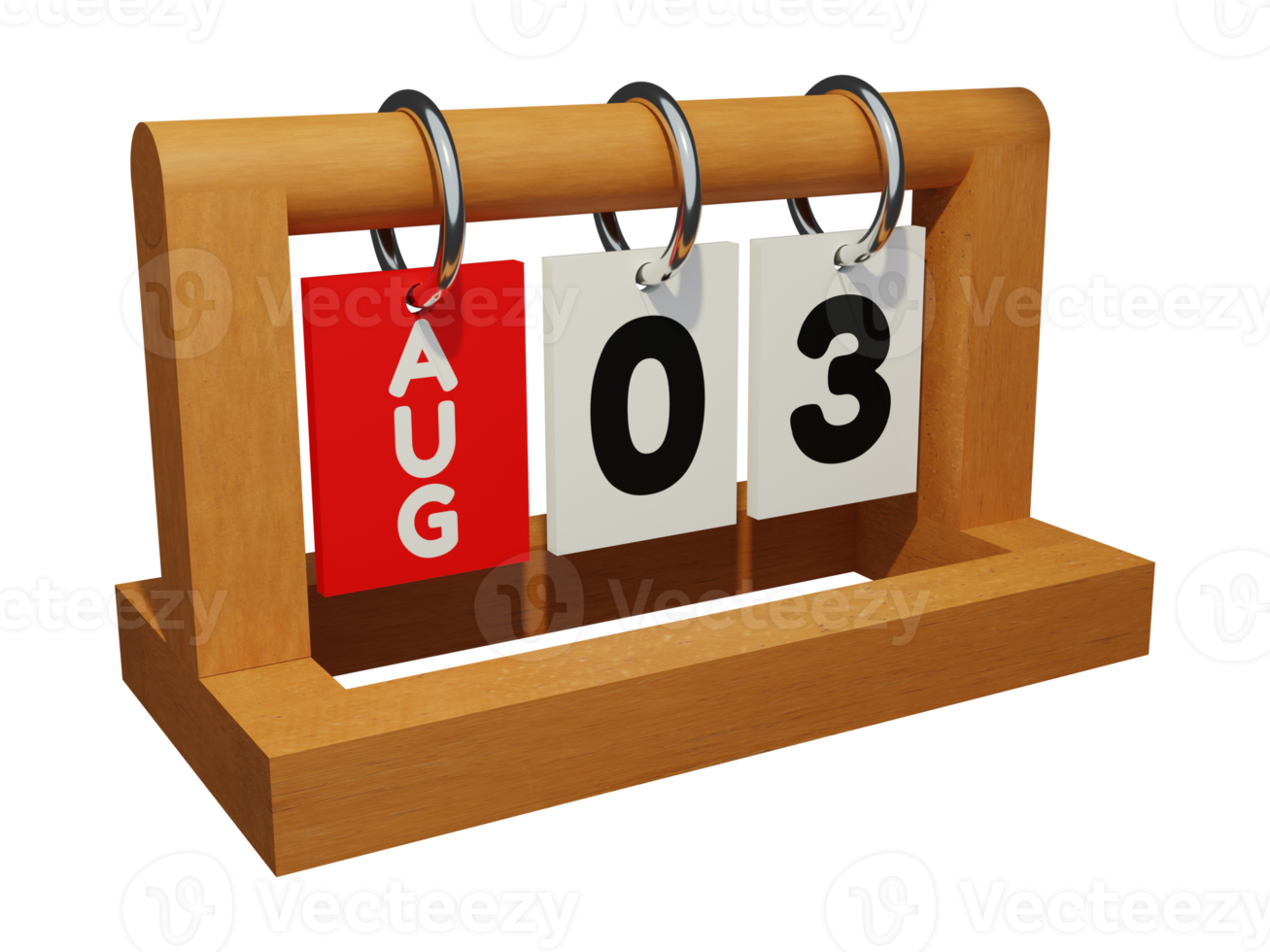 august 3 modern unique wooden calendar 3d rendering right view png