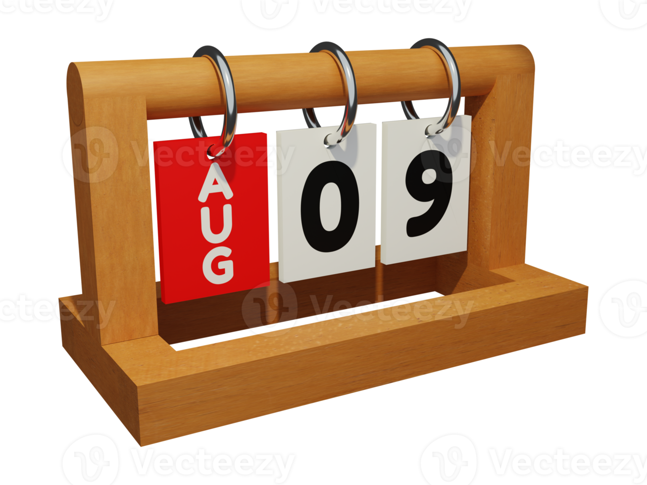 august 9 modern unique wooden calendar 3d rendering right view png