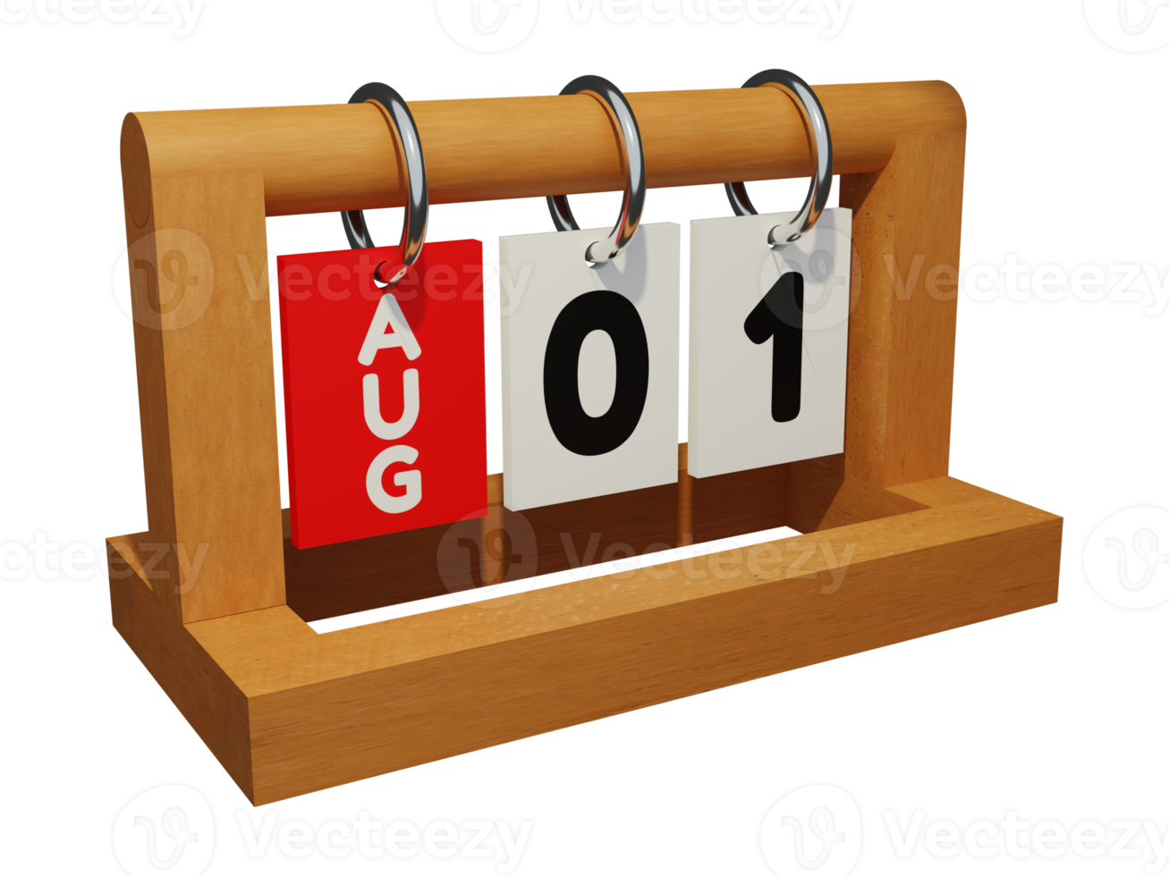 august 1 modern unique wooden calendar 3d rendering right view png