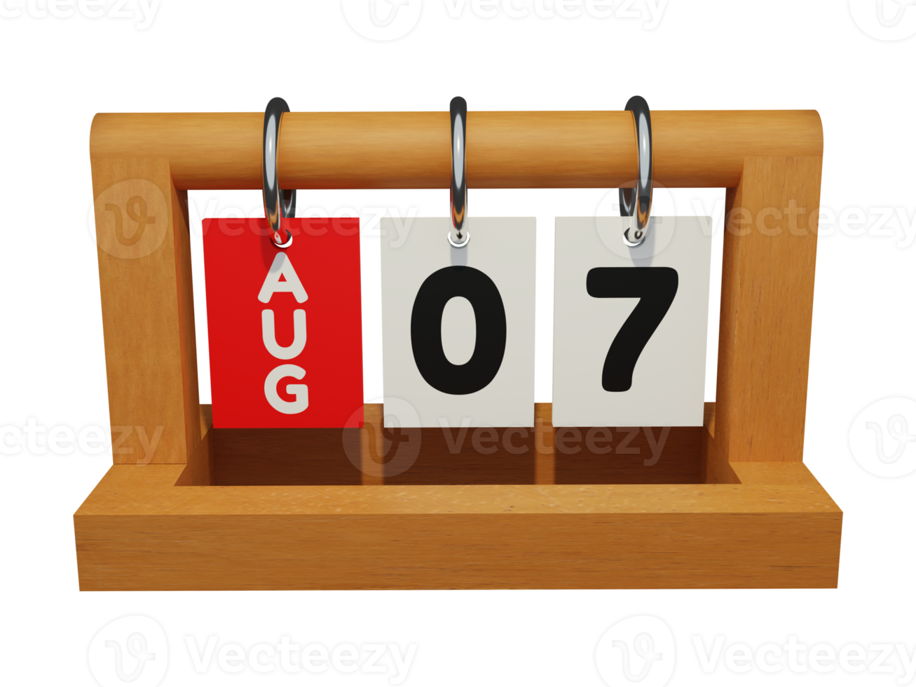 7 augusti modern unik träkalender 3d-rendering framifrån png