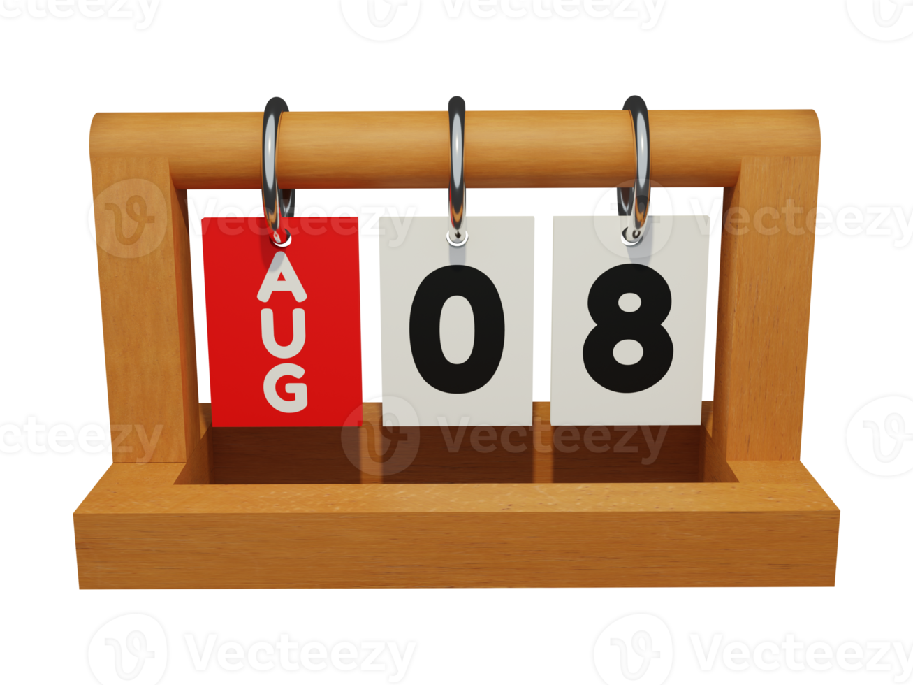 8 août calendrier en bois unique moderne rendu 3d vue de face png