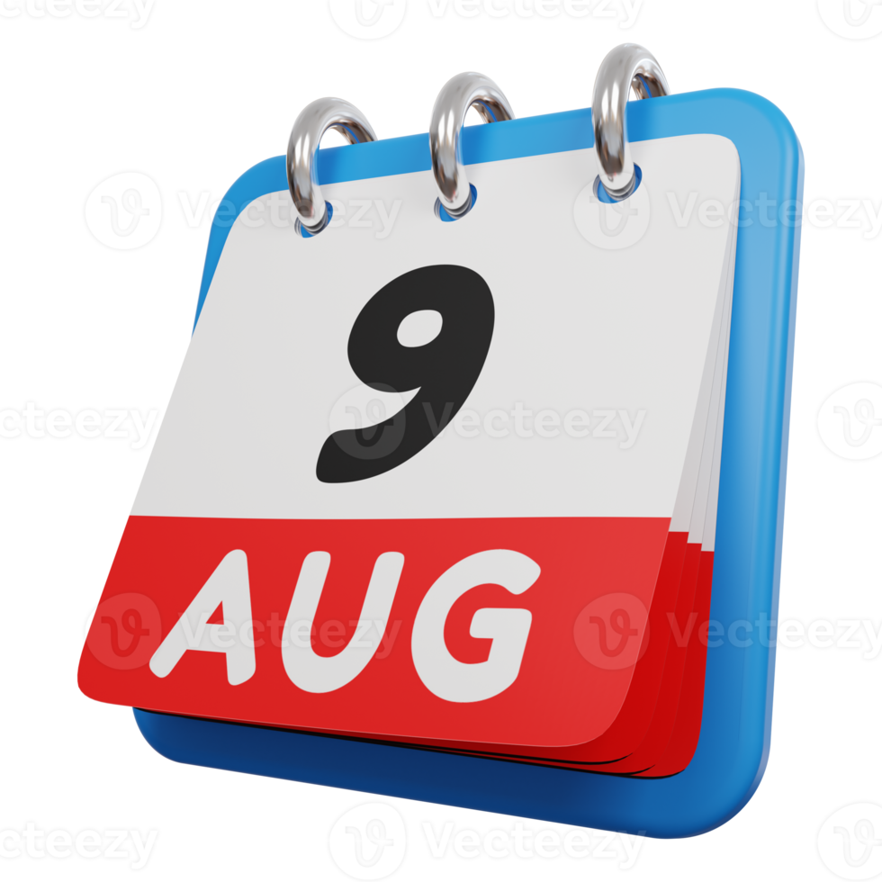 9 août jour calendrier rendu 3d vue de gauche png