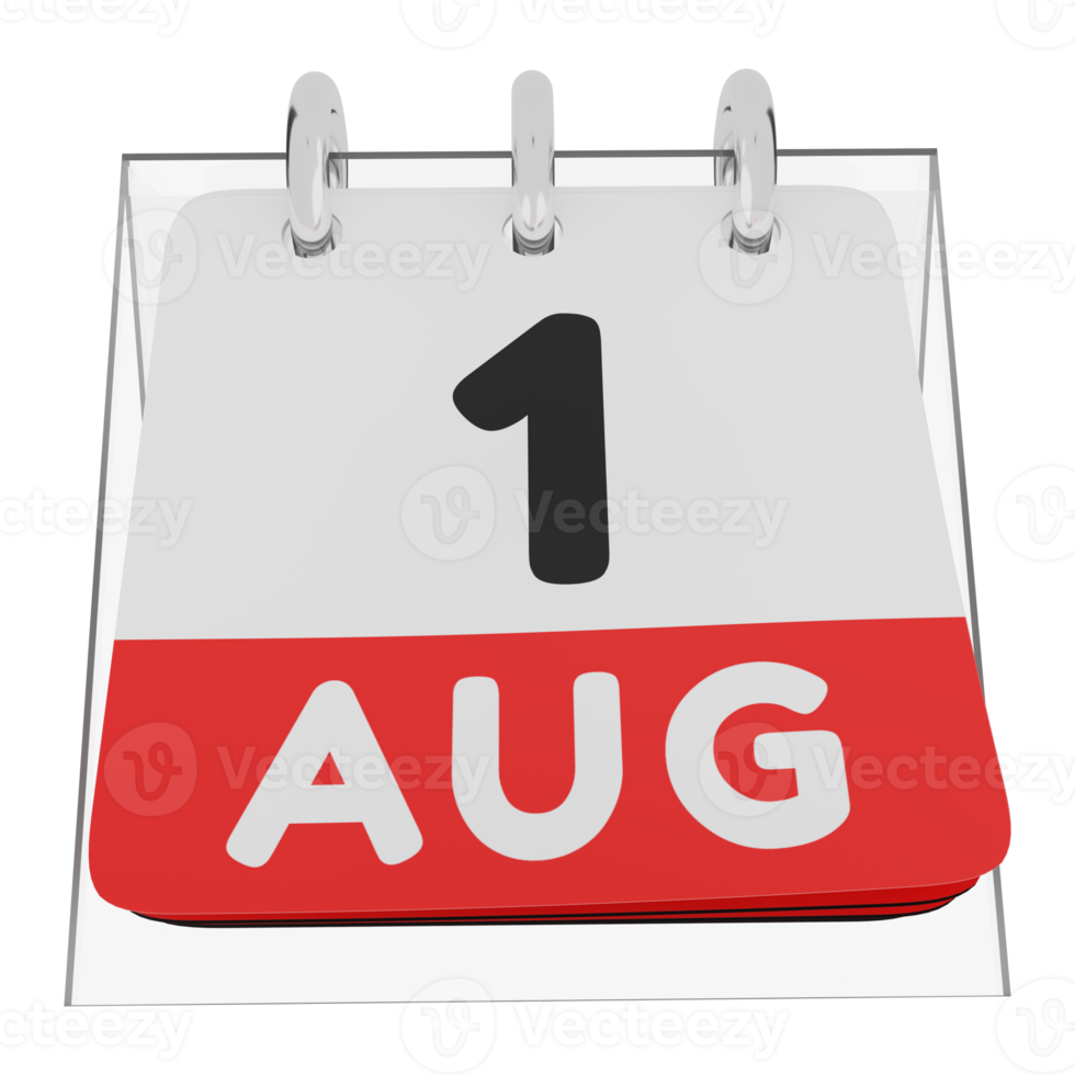 Glass calendar schedule 3d render 1 august front view png