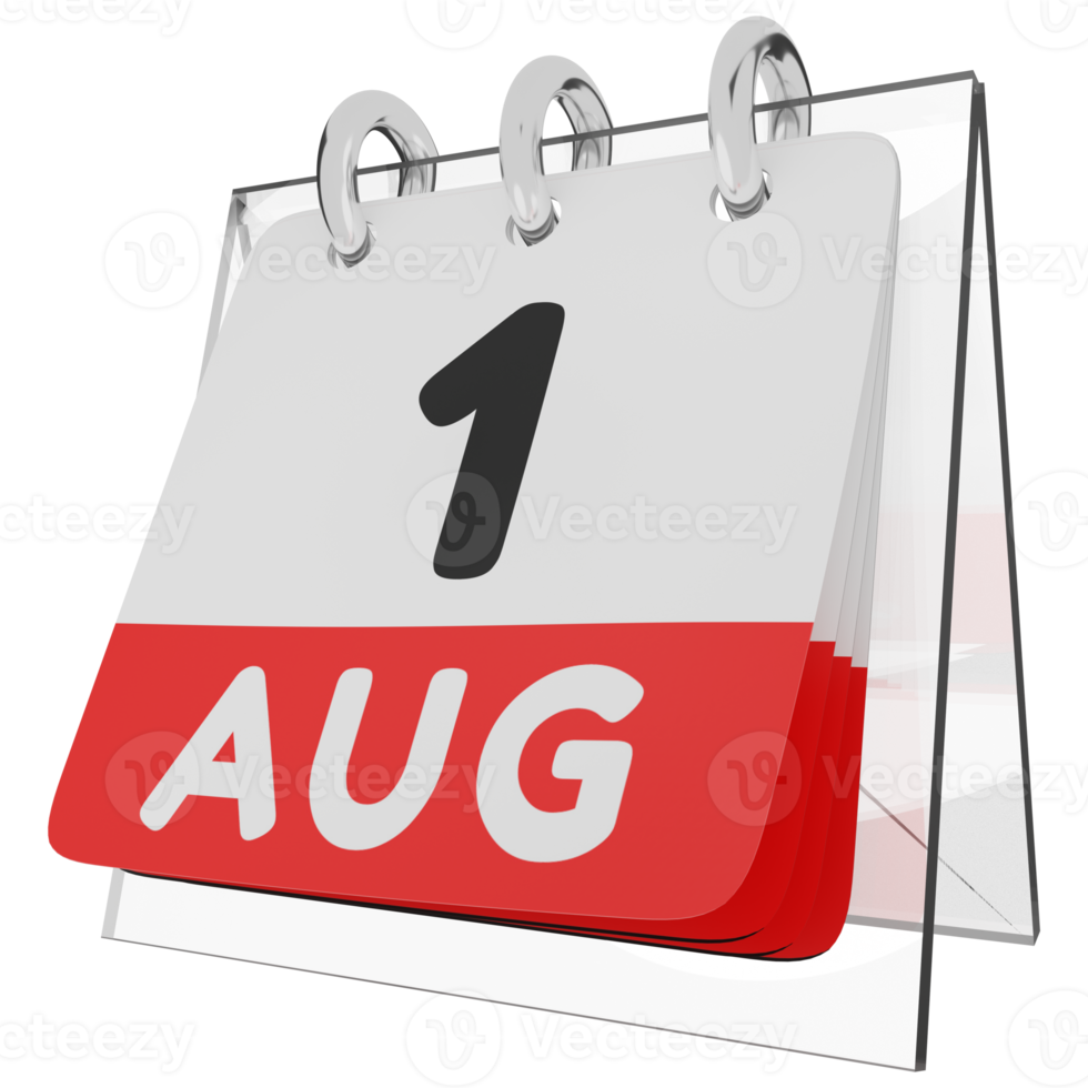 Glaskalender Zeitplan 3D-Rendering 1. August linke Ansicht png