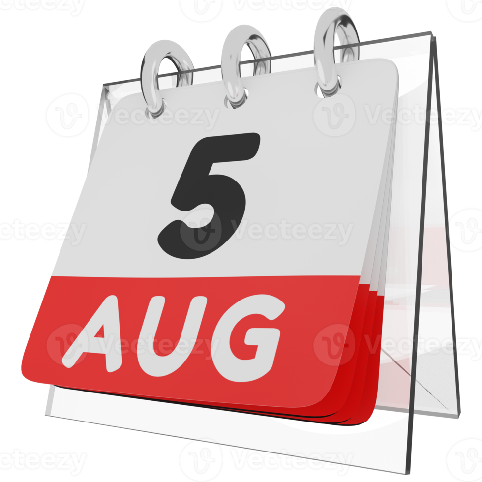 calendrier de verre calendrier rendu 3d 5 août vue de gauche png