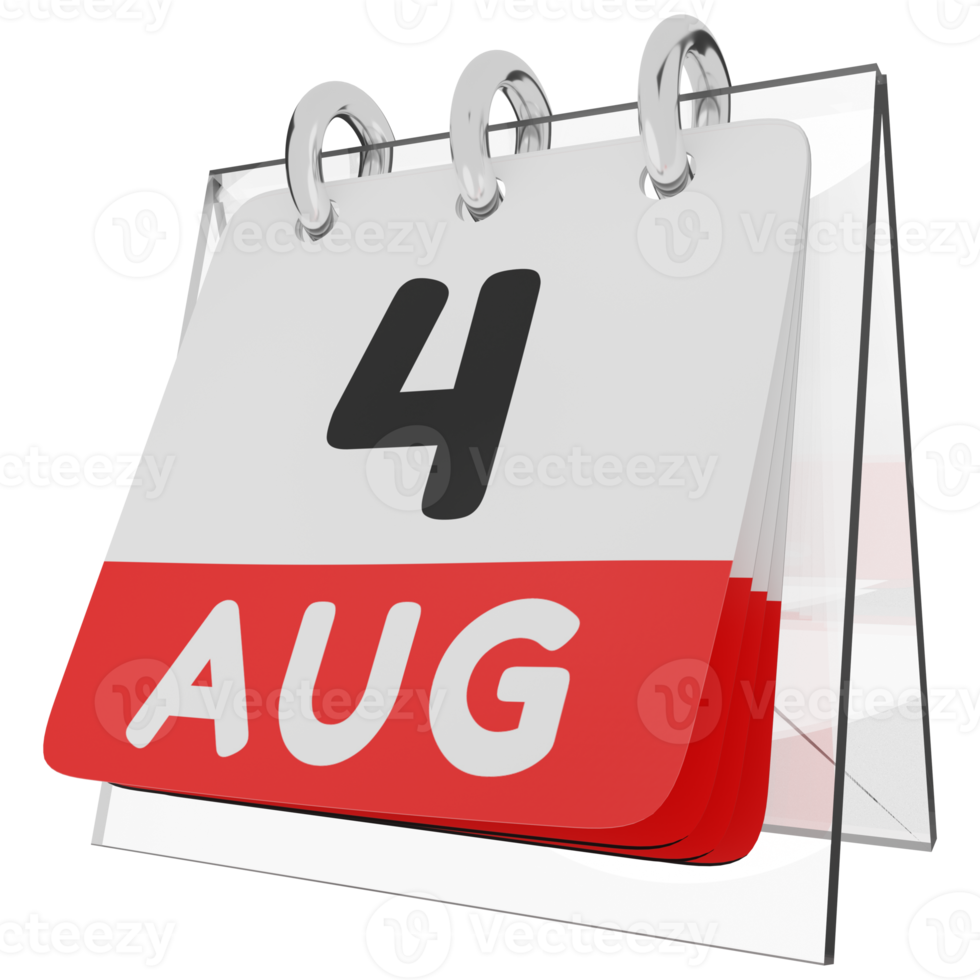 Glass calendar schedule 3d render 4 august left view png