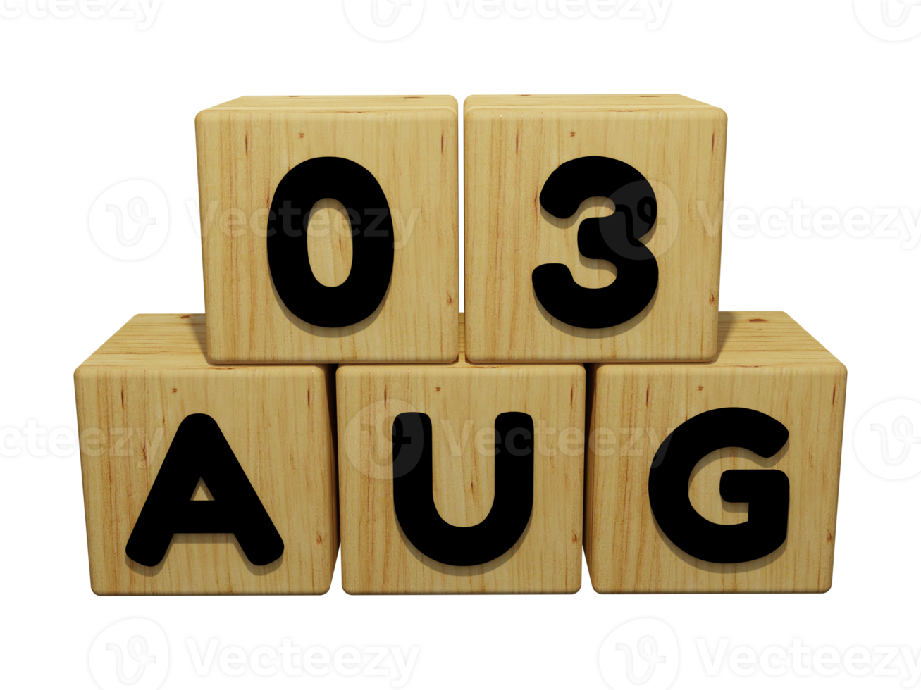 3d wooden calendar rendering of august 3 concept illustration front view png