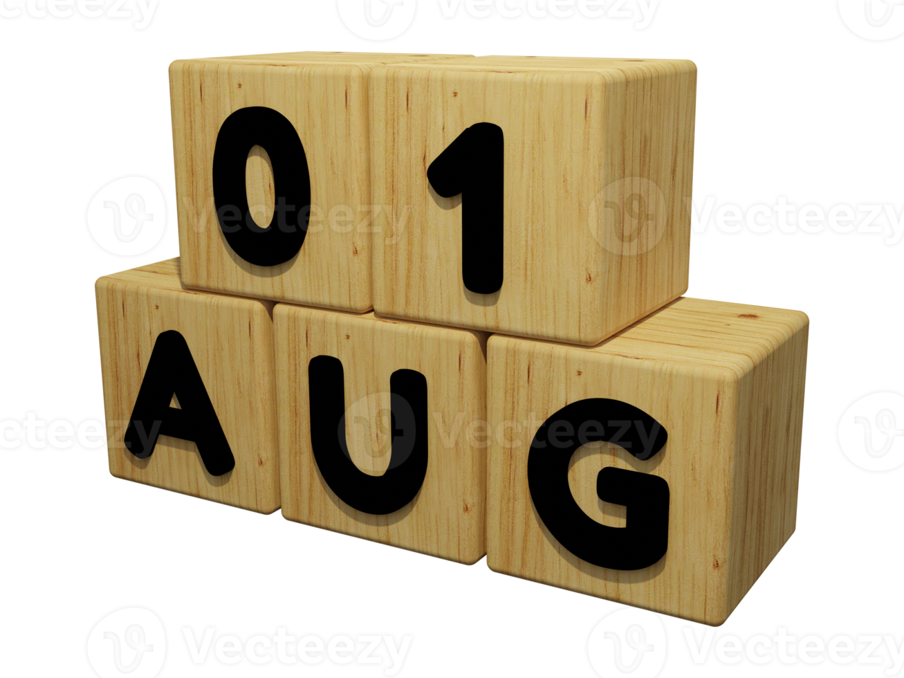 Rendu de calendrier en bois 3d du 1er août illustration de concept vue de gauche png