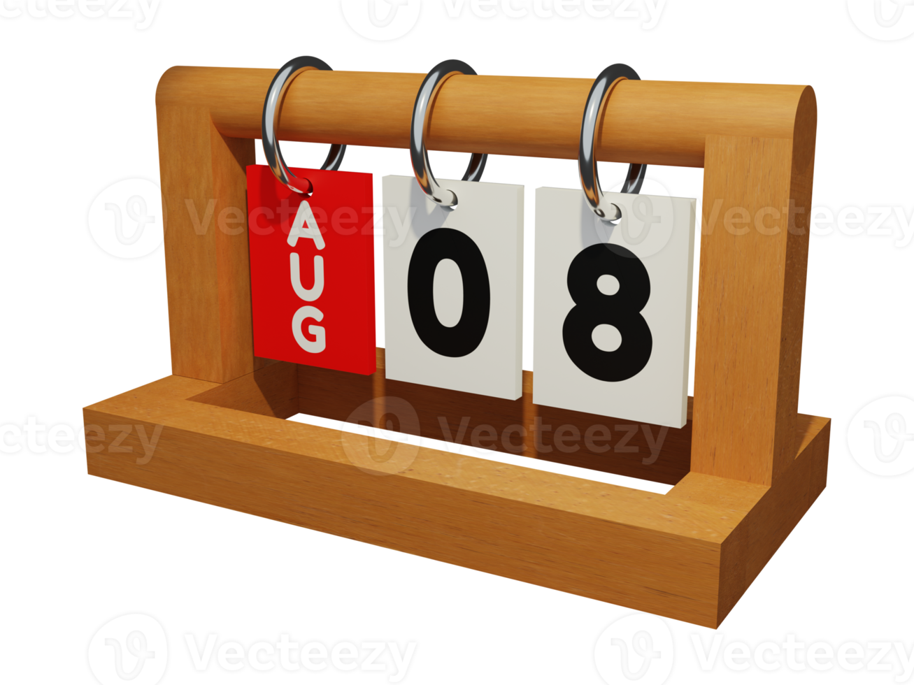 8 augusti modern unik träkalender 3d-rendering vänstervy png