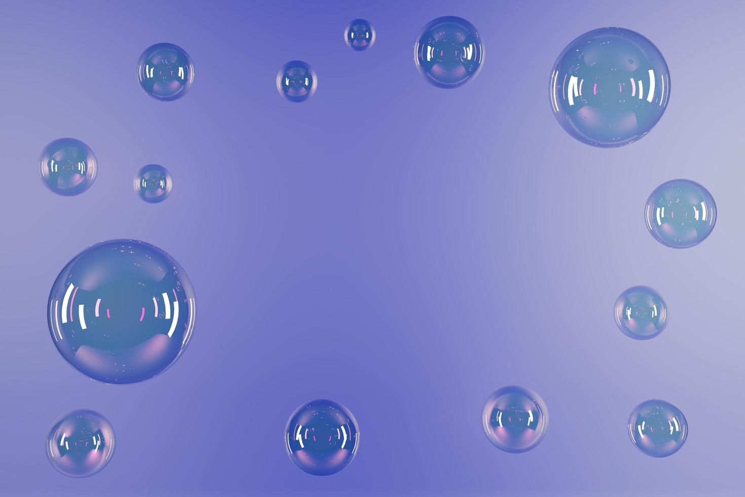 Blue abstract soap bubbles balloons 3d render. photo