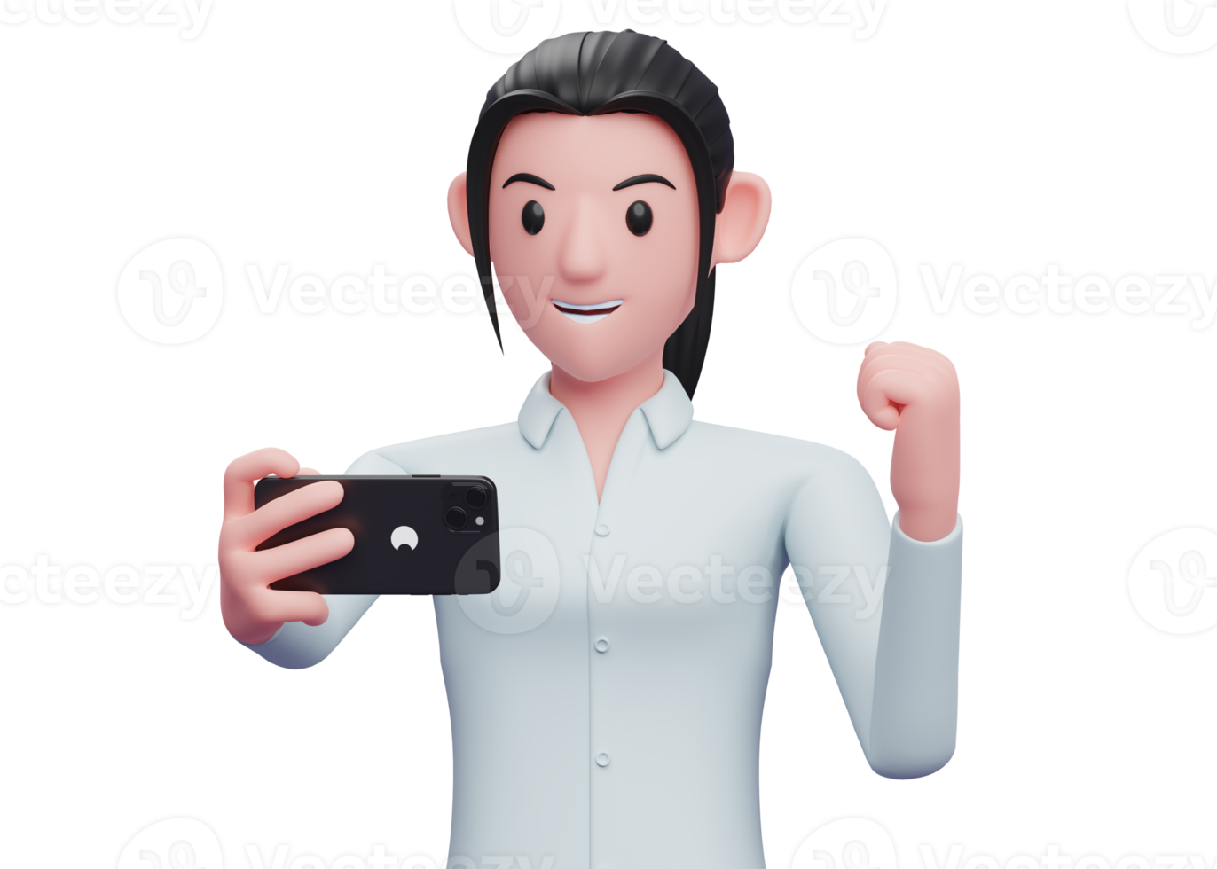 portrait of a business woman celebrating while looking at a cell phone png