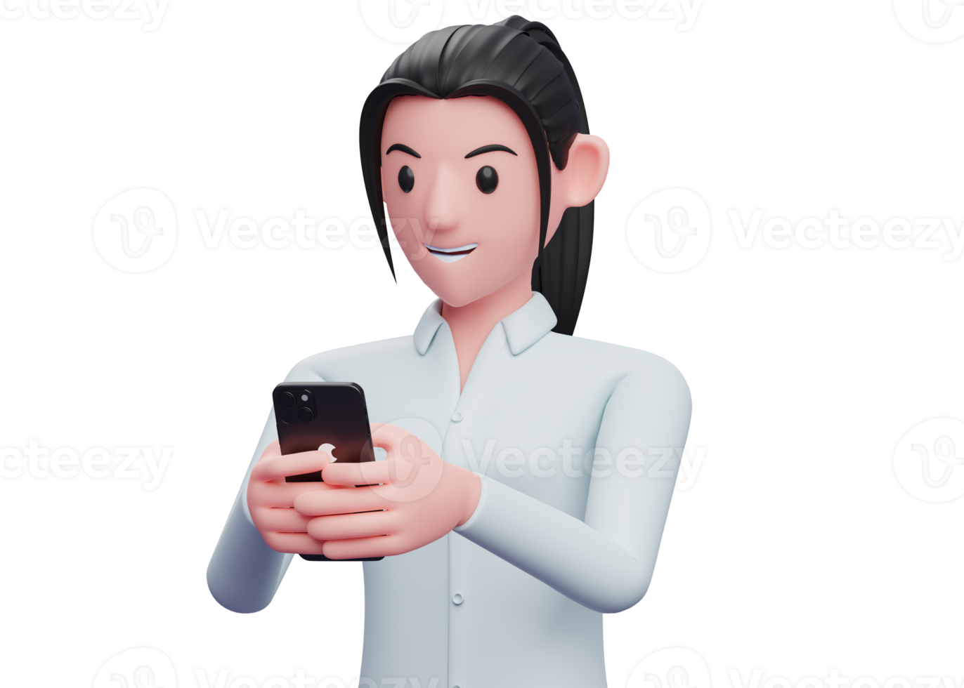 portrait of a business woman playing with a cell phone png