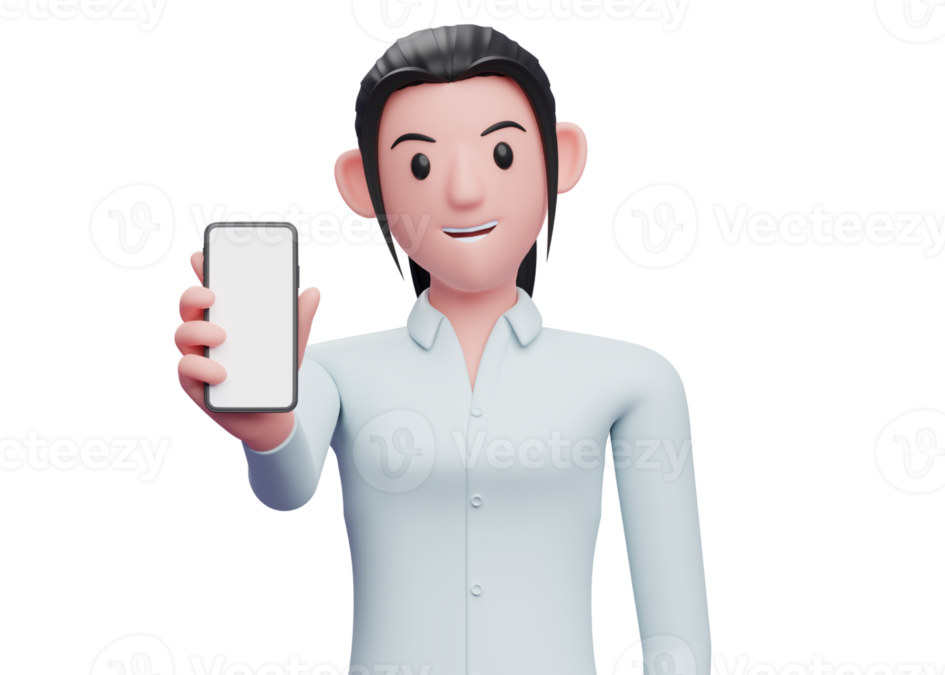 portrait of a business woman showing the phone screen to the camera png