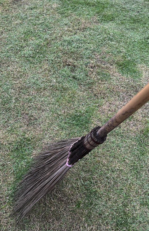 Broom sweep grass in the garden photo