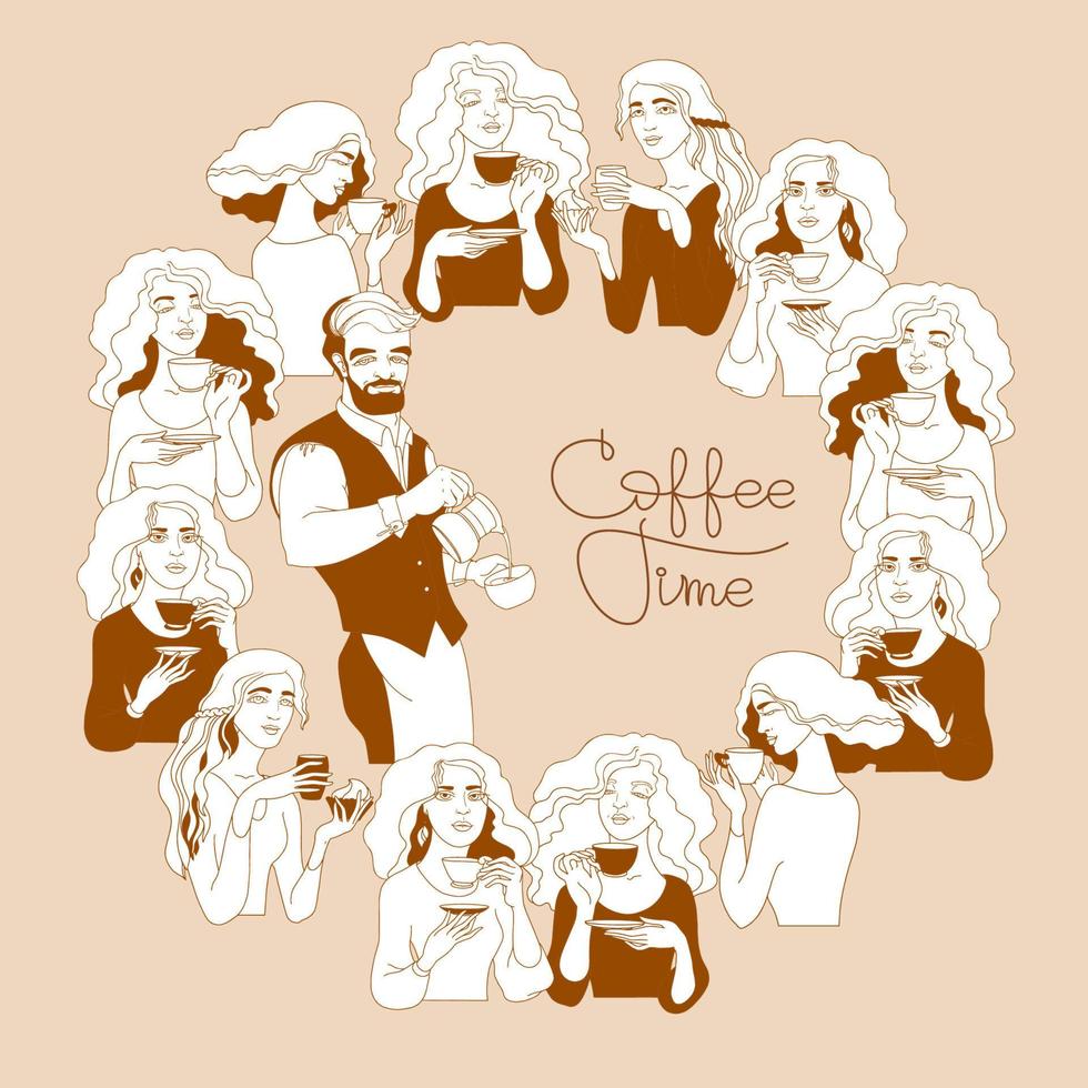 Man, women with a cup of coffee. Coffee Time. Vector. vector