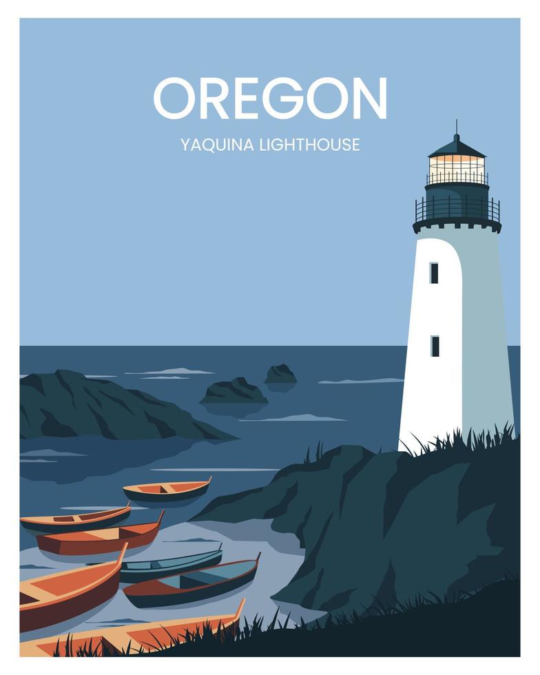 travel poster yaquina Head lighthouse on the Oregon Coast landscape vector illustration with minimalist style.