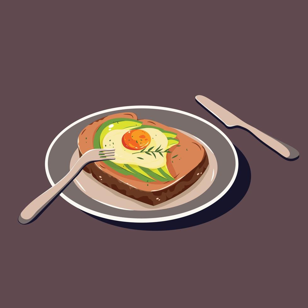 desayuno con ilustración de vector de pan, aguacate y huevo.