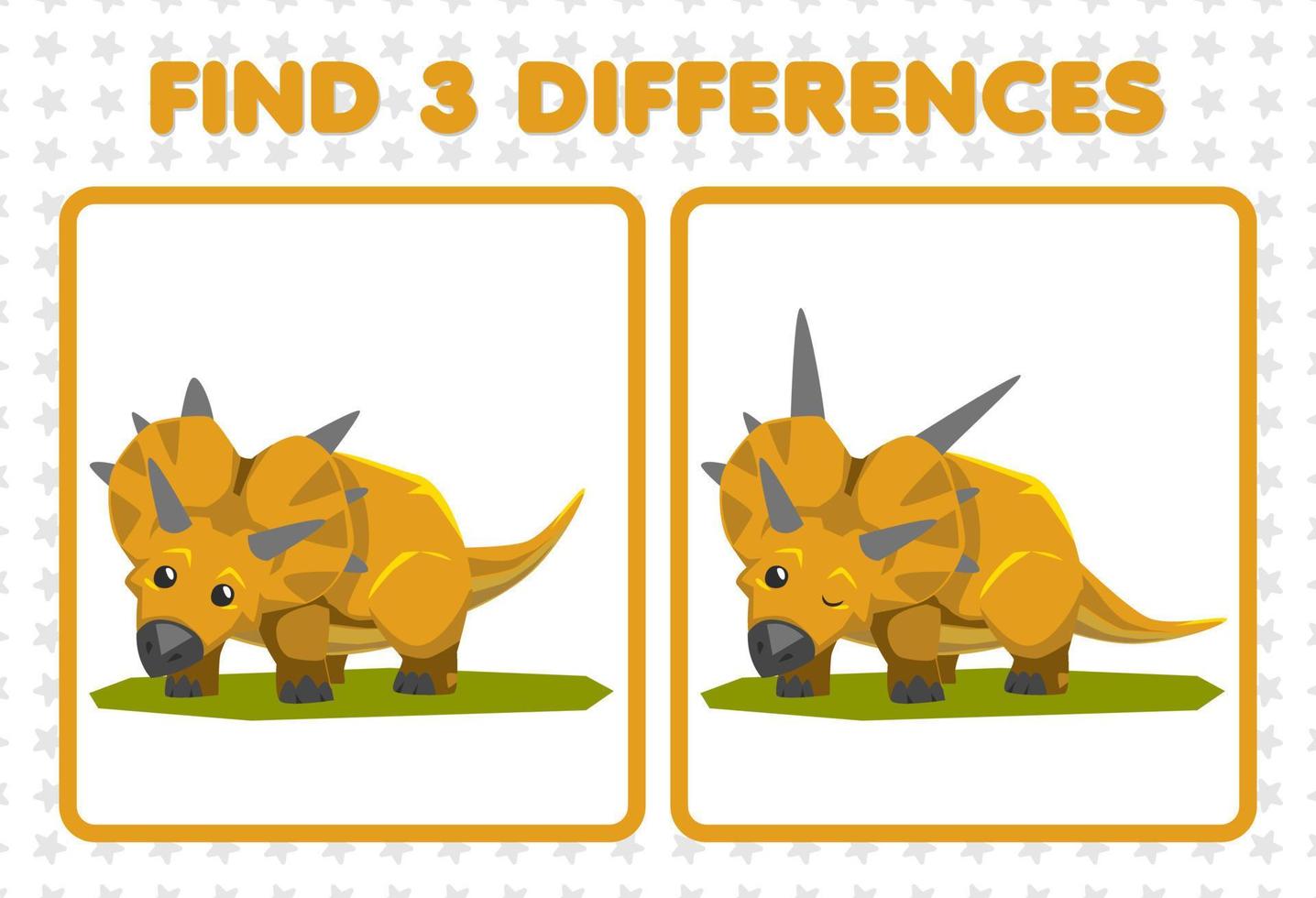 juego educativo para niños encuentra tres diferencias entre dos lindos dinosaurios prehistóricos xenoceratops vector