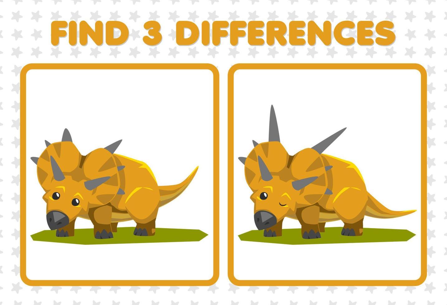 Education game for children find three differences between two cute prehistoric dinosaur xenoceratops vector