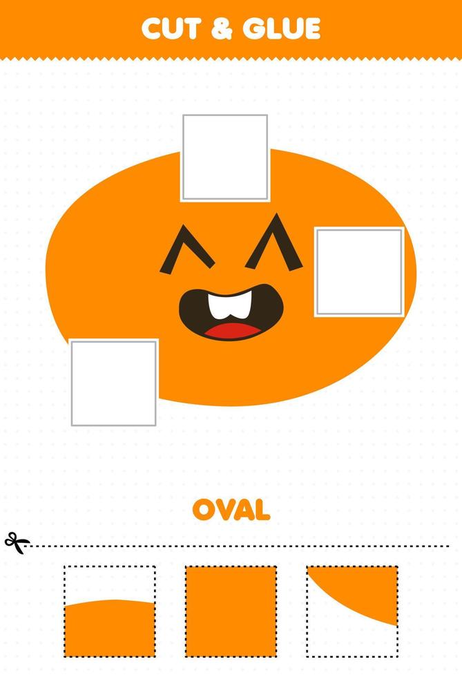 Education game for children cut and glue cut parts of cute cartoon geometric shape oval and glue them printable worksheet vector