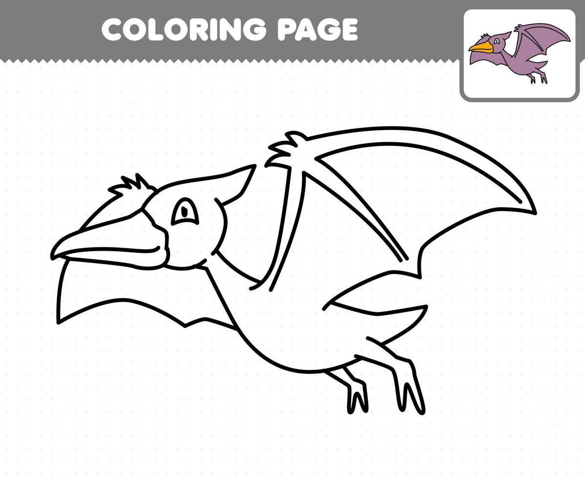 juego educativo para niños página para colorear dibujos animados dinosaurio prehistórico pteranodon vector