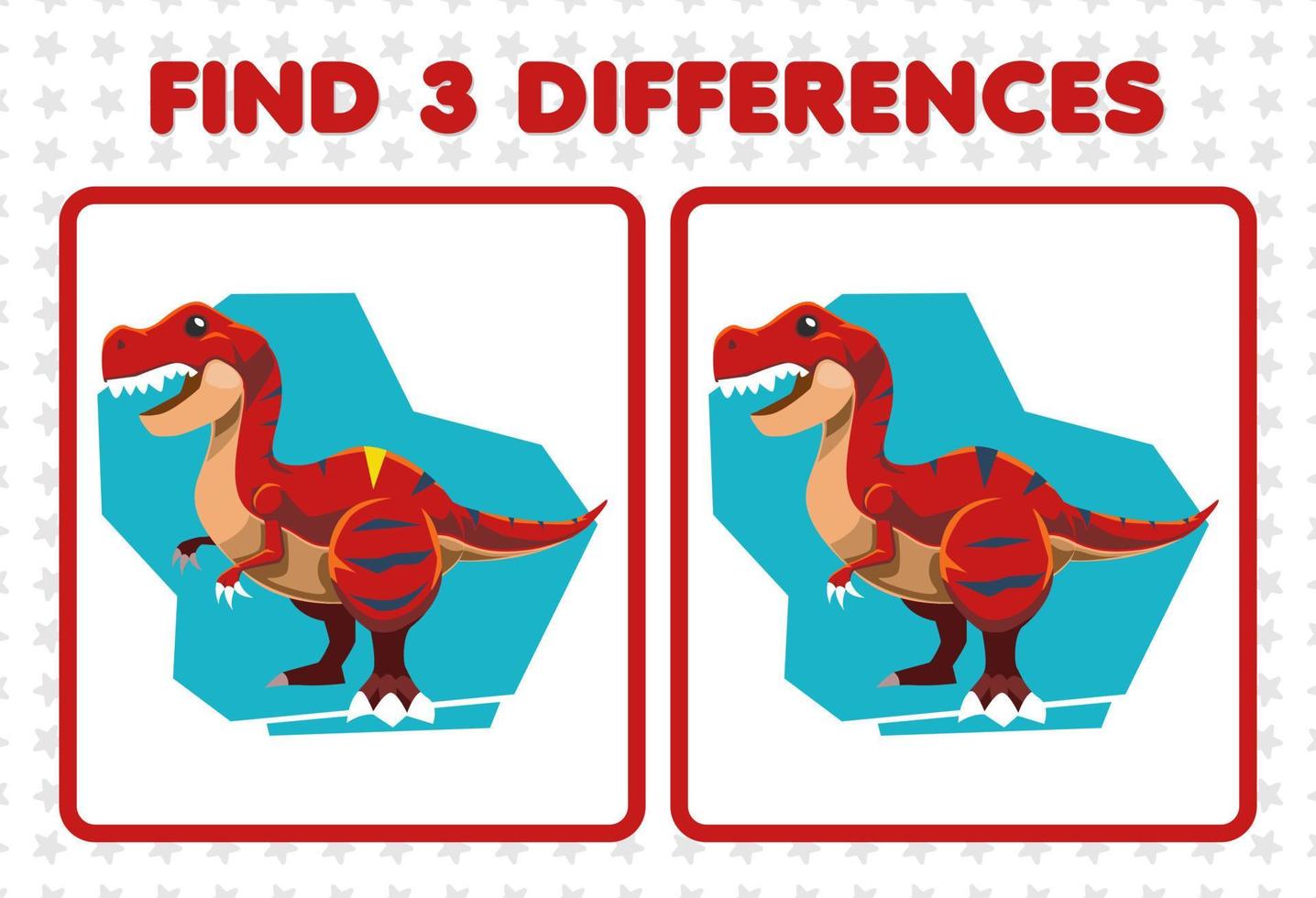 juego educativo para niños encuentra tres diferencias entre dos lindos dinosaurios prehistóricos tiranosaurio vector