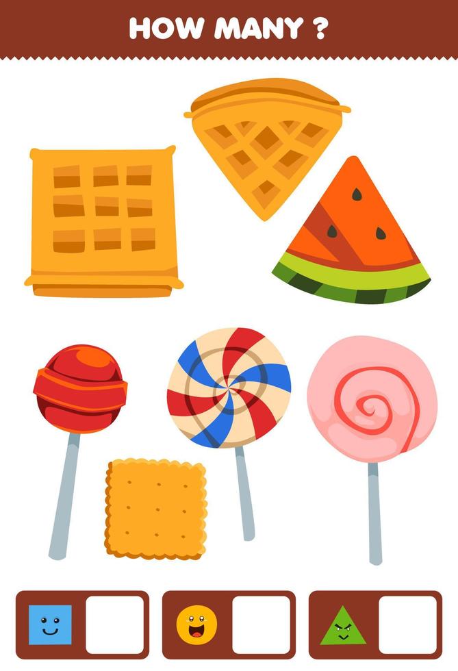 juego educativo para niños buscando y contando cuántos objetos como forma geométrica cuadrado círculo triángulo dibujos animados galleta caramelo gofre sandía rebanada Vector en Vecteezy con circulos para niños juego educativo para niños buscando y contando cuántos objetos como forma geométrica cuadrado círculo triángulo dibujos animados galleta caramelo gofre sandía rebanada Vector en Vecteezy