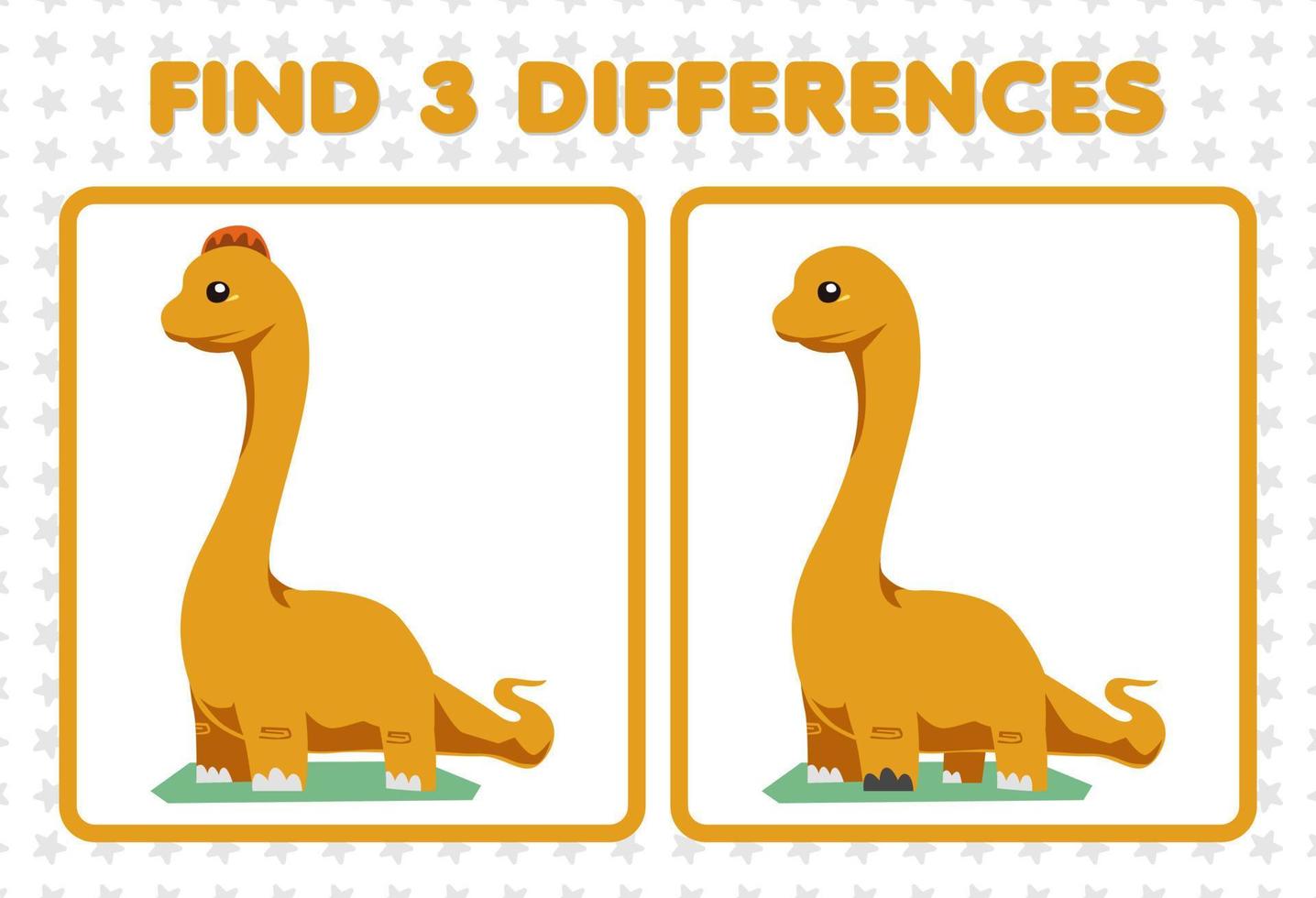 Education game for children find three differences between two cute prehistoric dinosaur brontosaurus vector