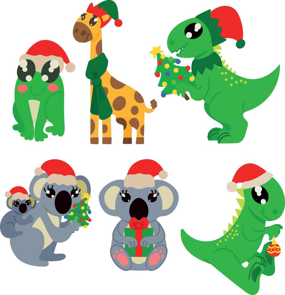 Set of different animals celebrating holidays. Vector illustration isolated on white background. Design element