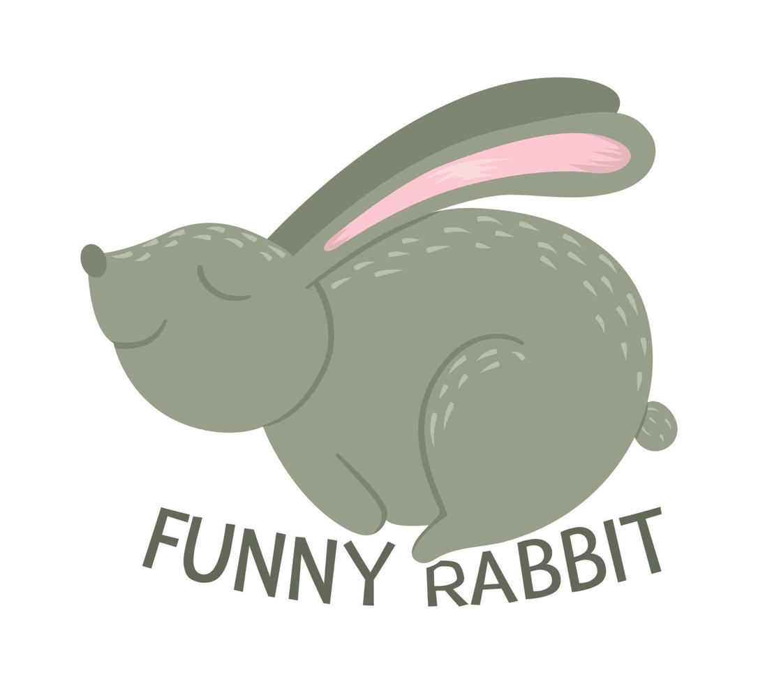 Vector cartoon style flat funny rabbit with carrot isolated on white background. Cute illustration of woodland animal. Running hare icon for children design.