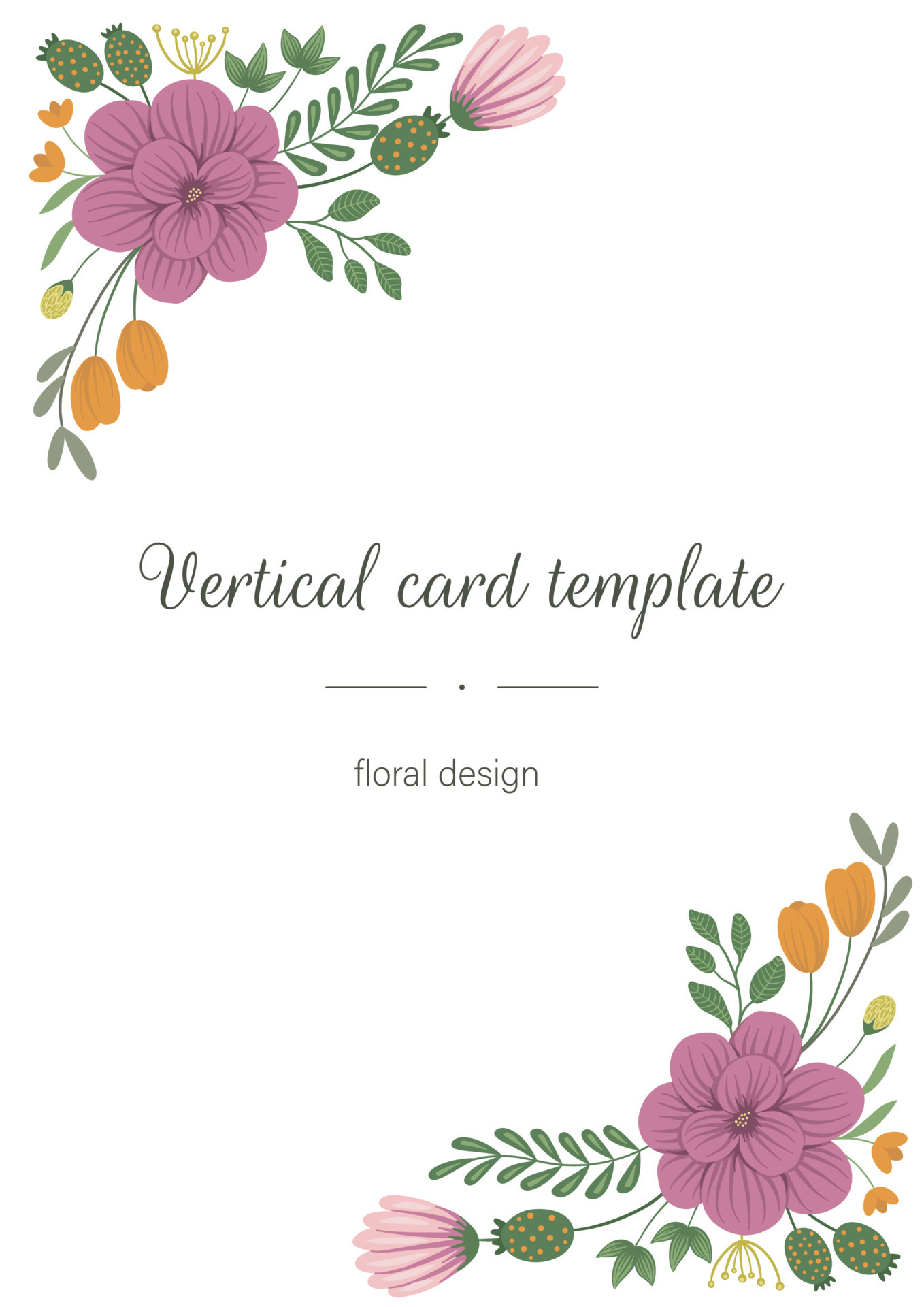 Vector card border template with floral corner elements. Design with