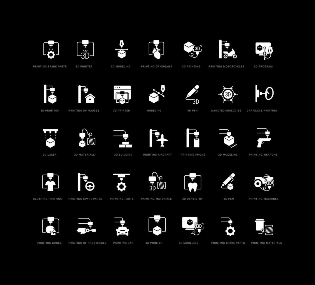Set of simple icons of 3D Printing vector