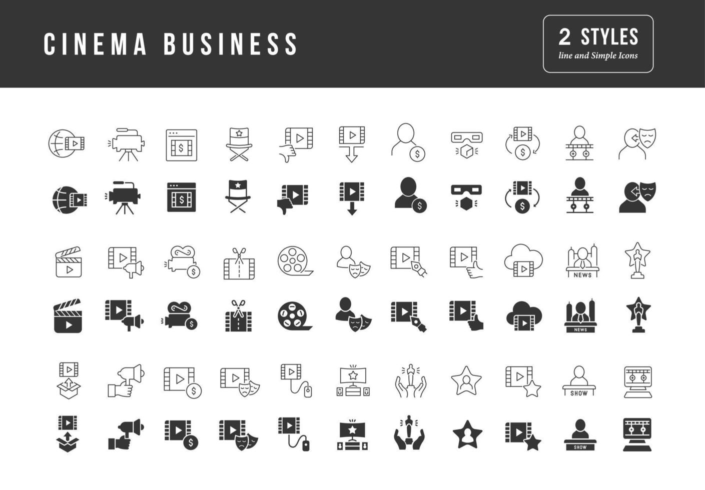 Set of simple icons of Cinema Business vector