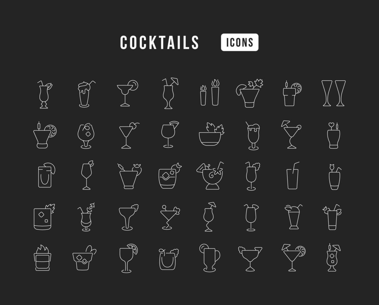 Set of linear icons of Cocktails vector