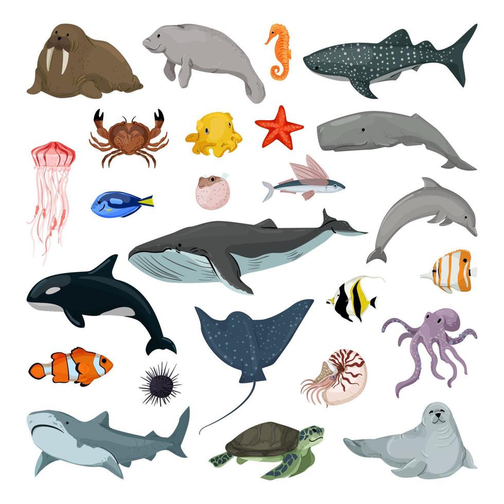 conjunto de animales marinos vector