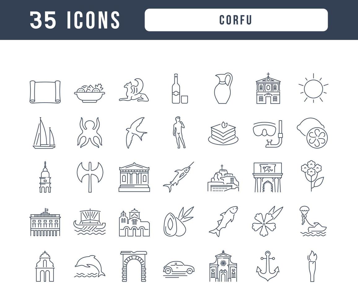 Set of linear icons of Corfu vector