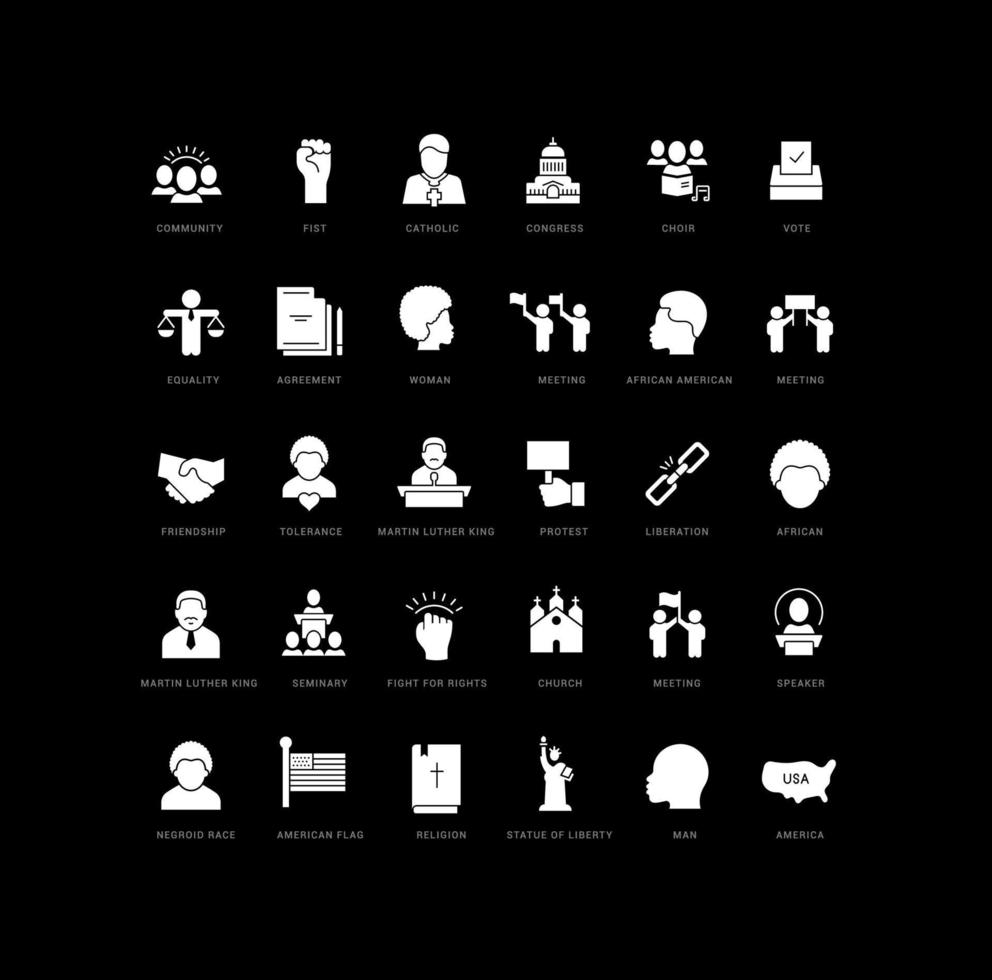 Set of simple icons of Martin Luther King Jr. Day vector