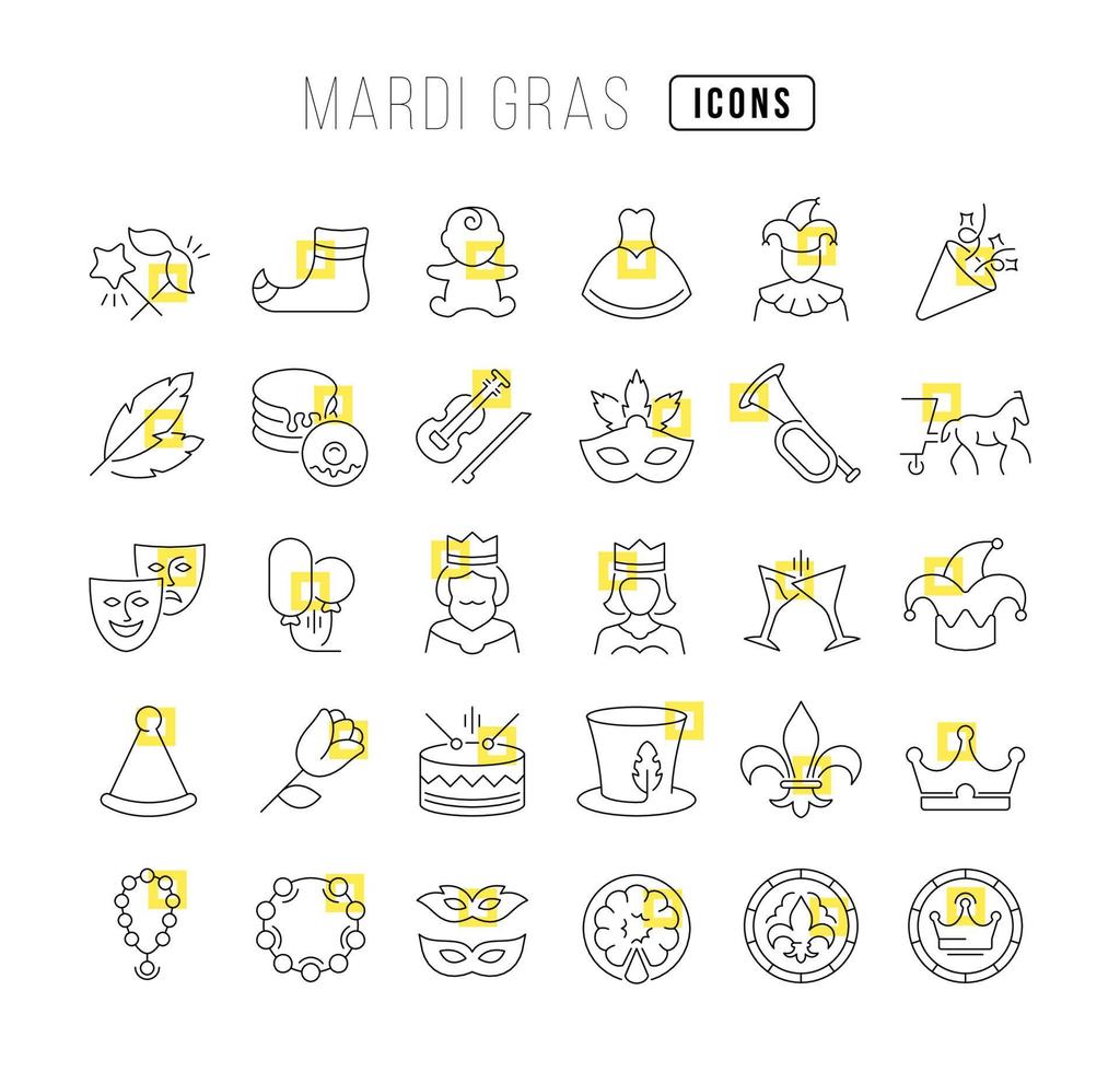 Set of linear icons of Mardi Gras vector